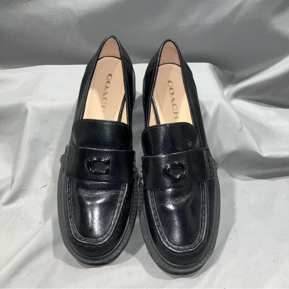 Coach Black Leather Platform Loafers FREE COA - Picture 2 of 3